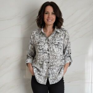 Karl Lagerfeld Paris Sketch Print Button-Front Blouse – XL